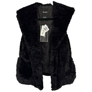 Me Jane Women’s NWT Black Faux‎ Fur Open Front  Vest  Sz M